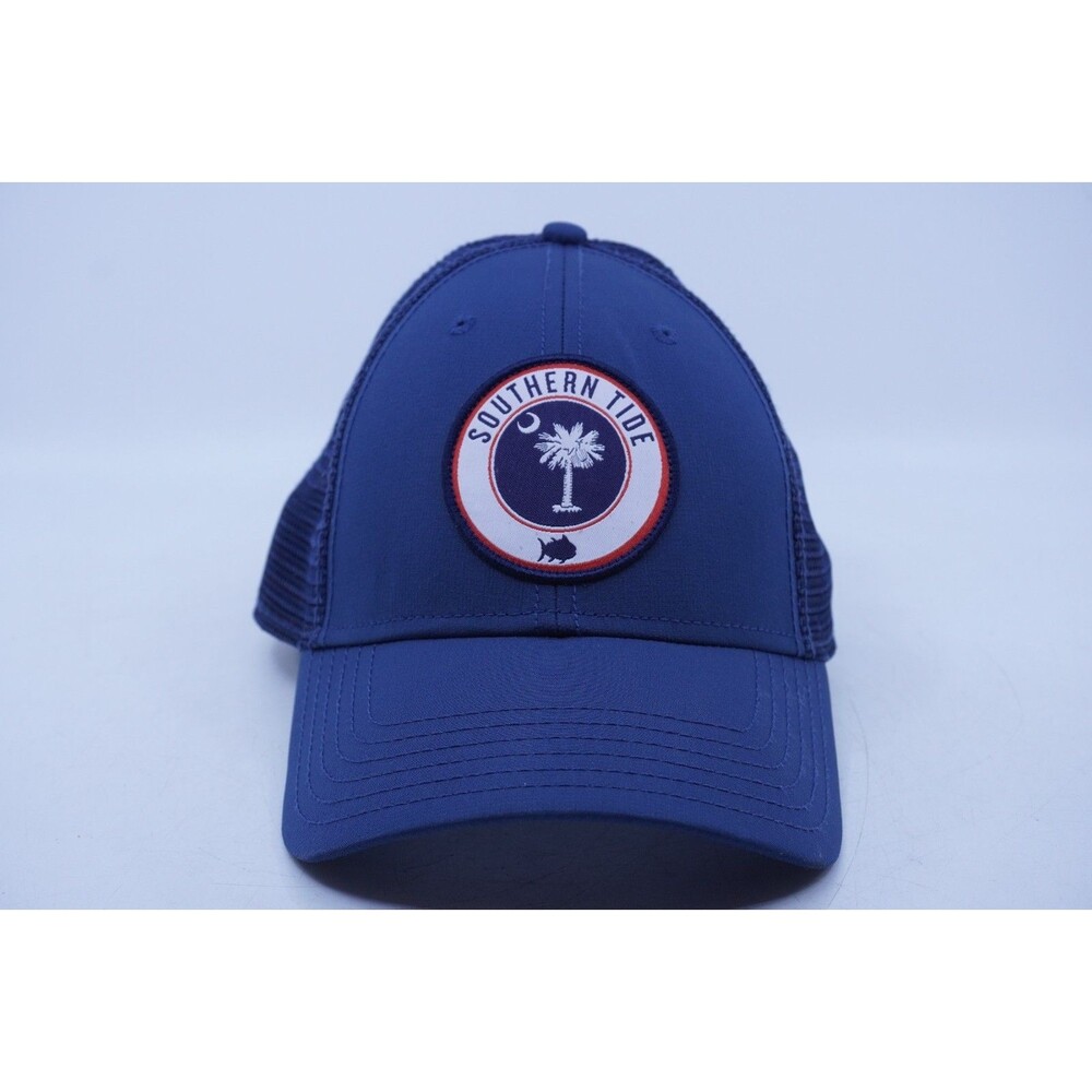 Southern Tide Patch Snap Back Mesh Trucker Blue Hat Mens One Size OS